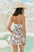 Blue Floral Paradesios Print Strapless Playsuit