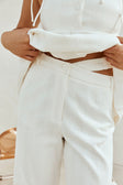 White Cotton Asymmetric Waist Wide Leg Tilda Trouser Pants