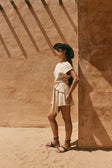 Beige Cotton Knit Draped Mini Lovina Dress