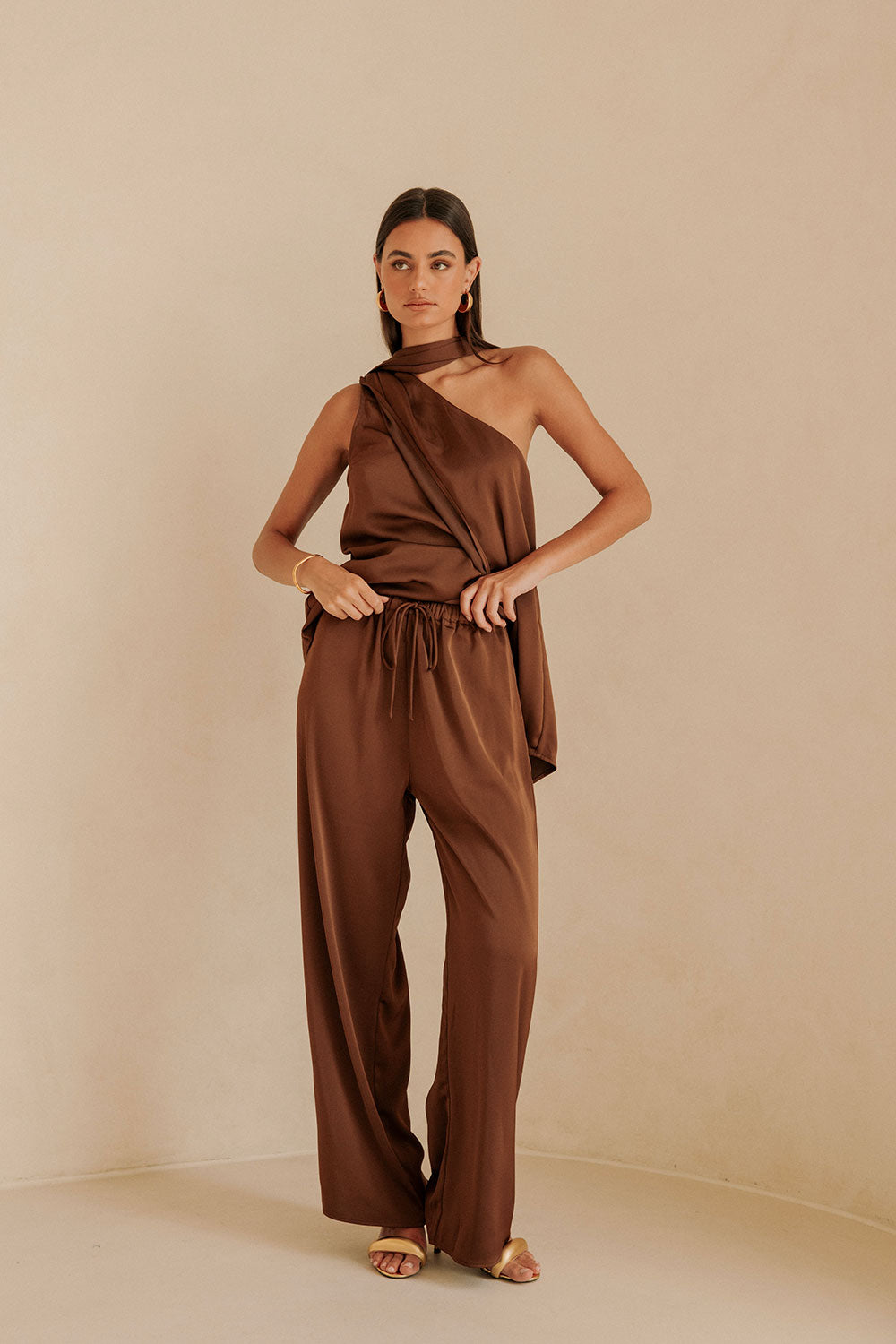 Bailen Elasticated Tie Pants - Brown