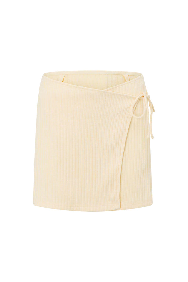 Cream Ribbed Wrap Panel Mini Eryn Skirt