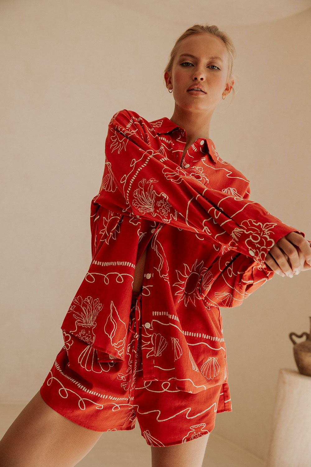 Red Peace Long Sleeve Button Up Zuli Top