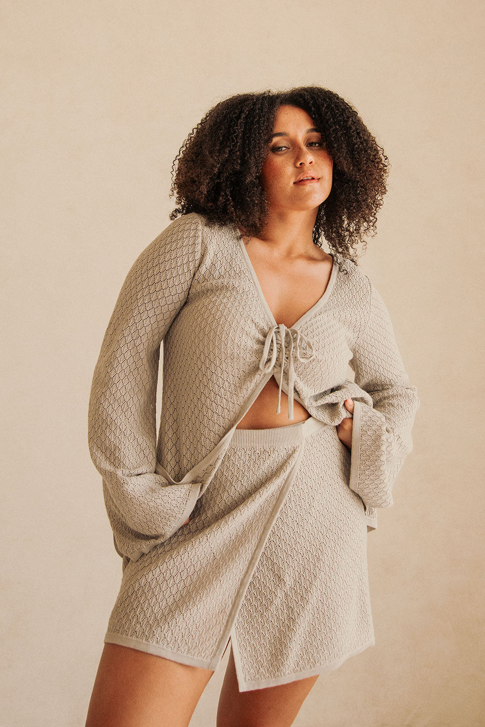 Grey Knit High Wast Wrap Mini Baylie Skirt