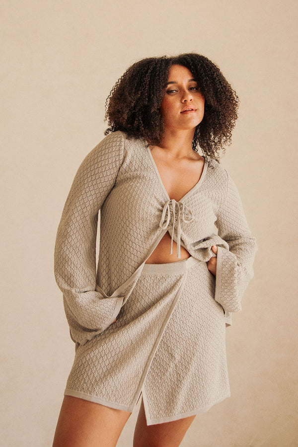 Grey Knit High Wast Wrap Mini Baylie Skirt