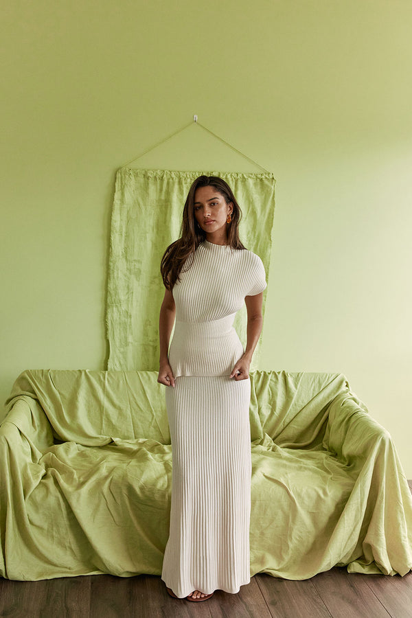 Cream Ribbed Knit Maxi Sorrento Dress