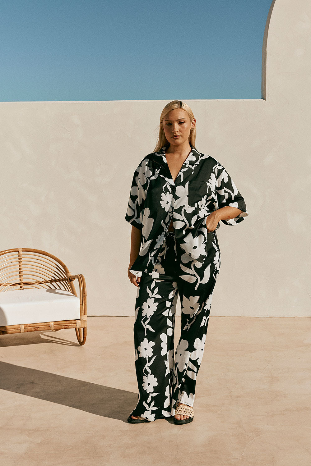 Black Alma Caroline Floral Print Button Up Enza Top