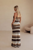 White and Brown Stripe Knit A Line Maxi Damaris Skirt