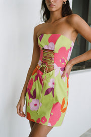 SAMPLE-Romee Lace Up Dress - Lime Floral