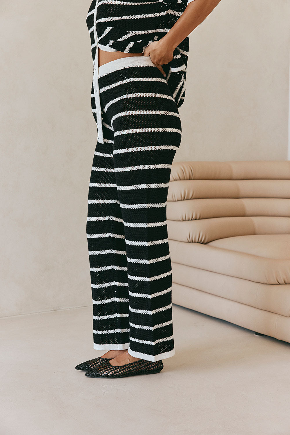 Black And White Stripe Elastic Mia Pants
