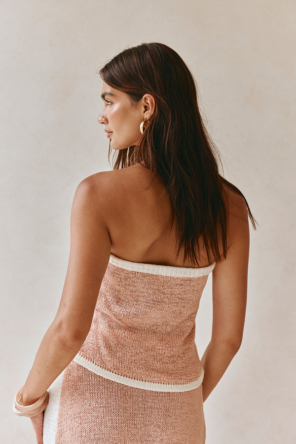 Pink Knit Strapless Overlay Elastic Danita Top