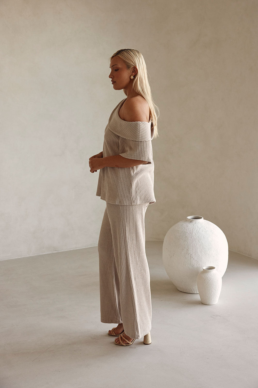 Stone Grey Elastic Drawstring Tarika Pants