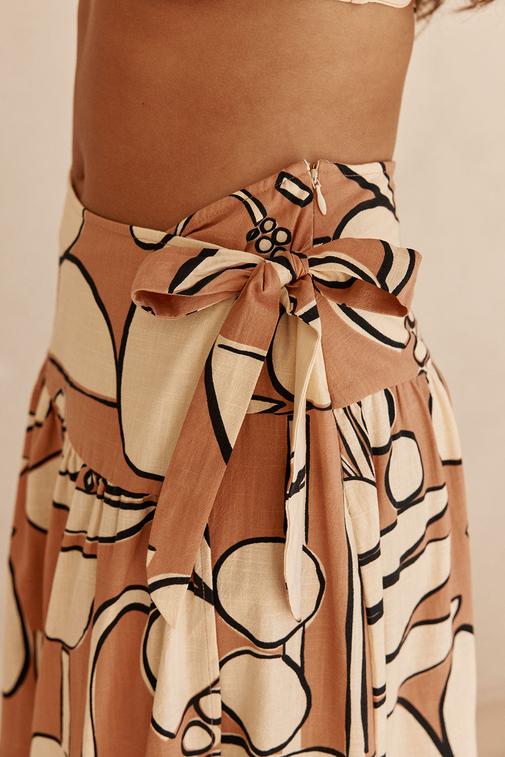 Orange Barrosa Print Slit Maxi Tahaa Skirt