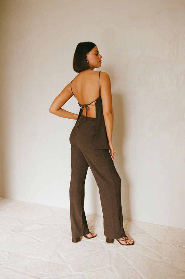 Chocolate Brown Strappy Backless Ashton Jumpsuit