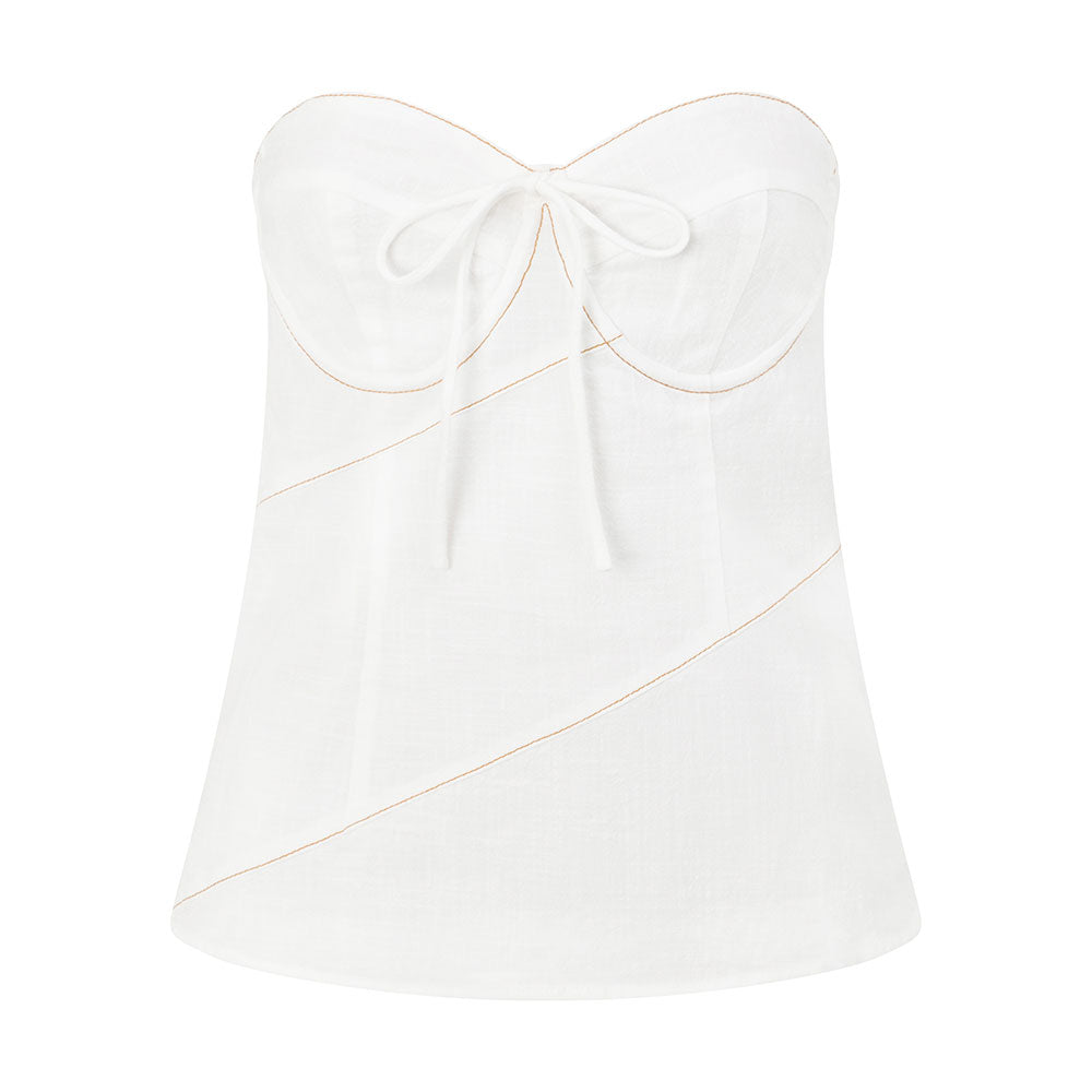 White Strapless Tie Bustier Viviana Top