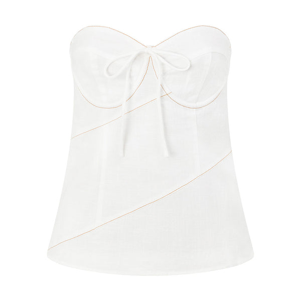 White Strapless Tie Bustier Viviana Top