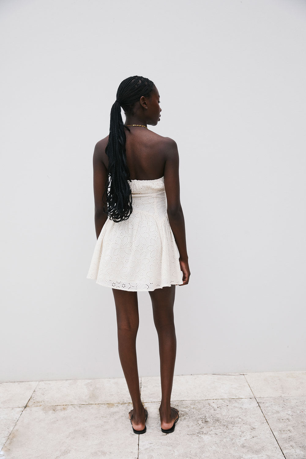 White Broderie Strapless Flouncy Mini Aura Dress