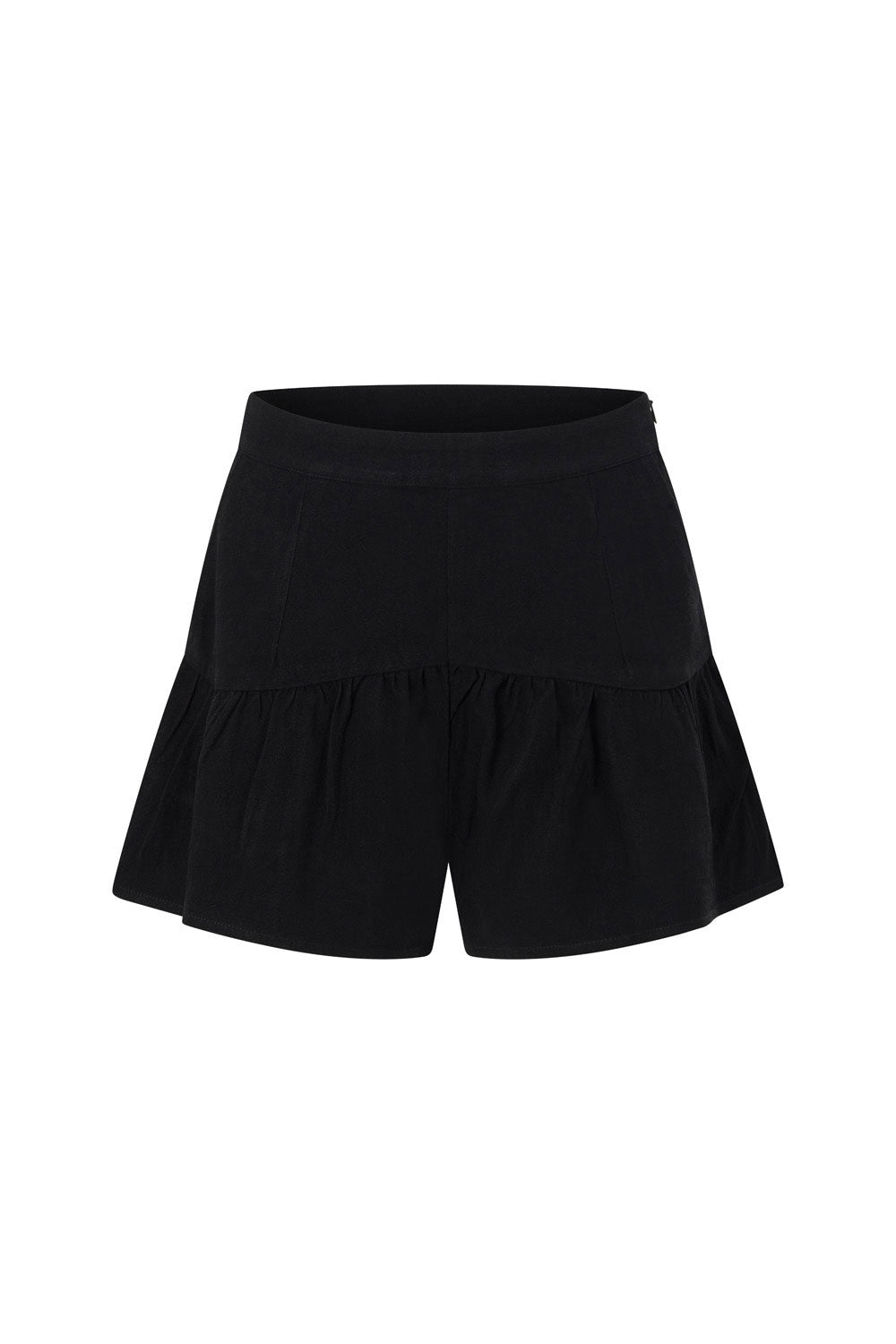 Black High Waist Gathered Flounce Panel Luna Shorts