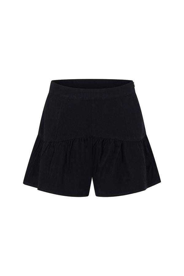 Black High Waist Gathered Flounce Panel Luna Shorts