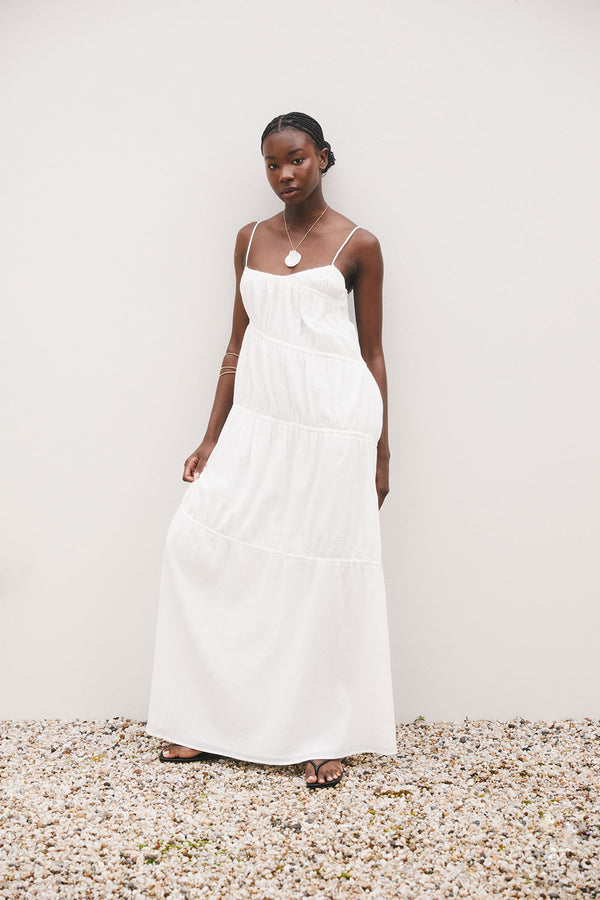 Bridal White Strappy Gathered Maxi Galia Dress