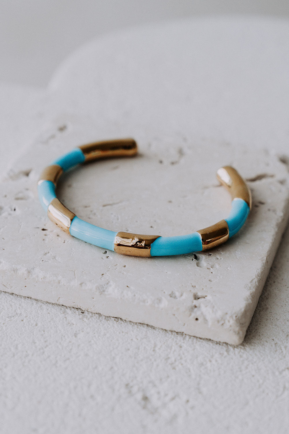 Gold Plated and Blue Stripe Evelyn Bangle