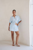 Cassie Button Up Top - Blue White