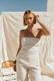 Beige Linen Blend Strapless Gathered Isa Top