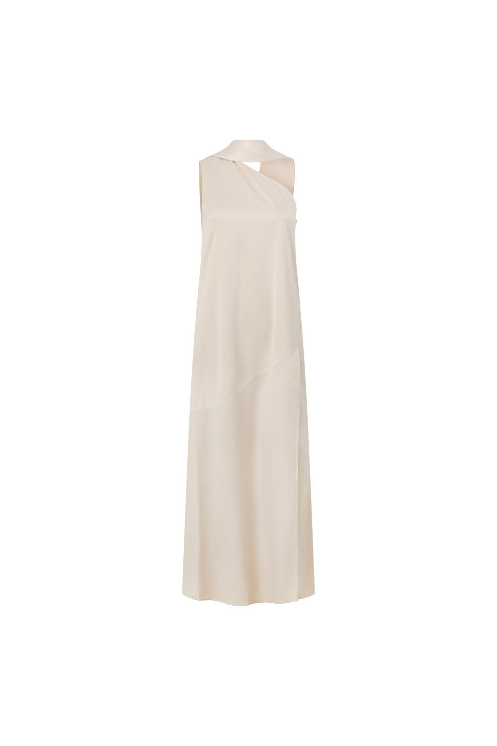 Champagne Scarf Asymmetrical Split Maxi Elise Dress