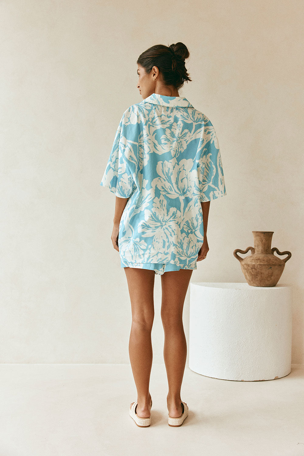 White Floral Short sleeve Button Up Tahlee Top