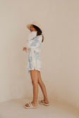 Ali Long Sleeve Tropical Mini Dress - White, Blue Evoke Print