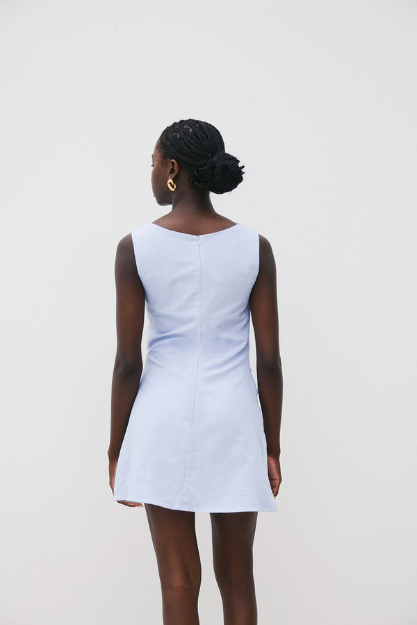 Blue Ruched Button Mini Alchemy Dress