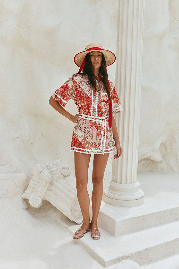 Red Floral Solafleur Print Button Up La Dolce Vita Shirt