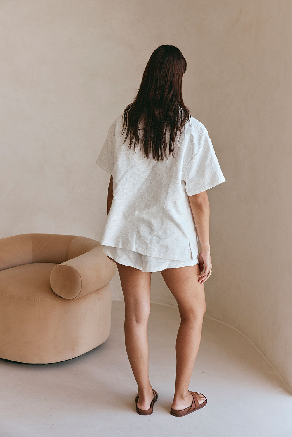 White Short sleeve Button Up Collar Cena Top