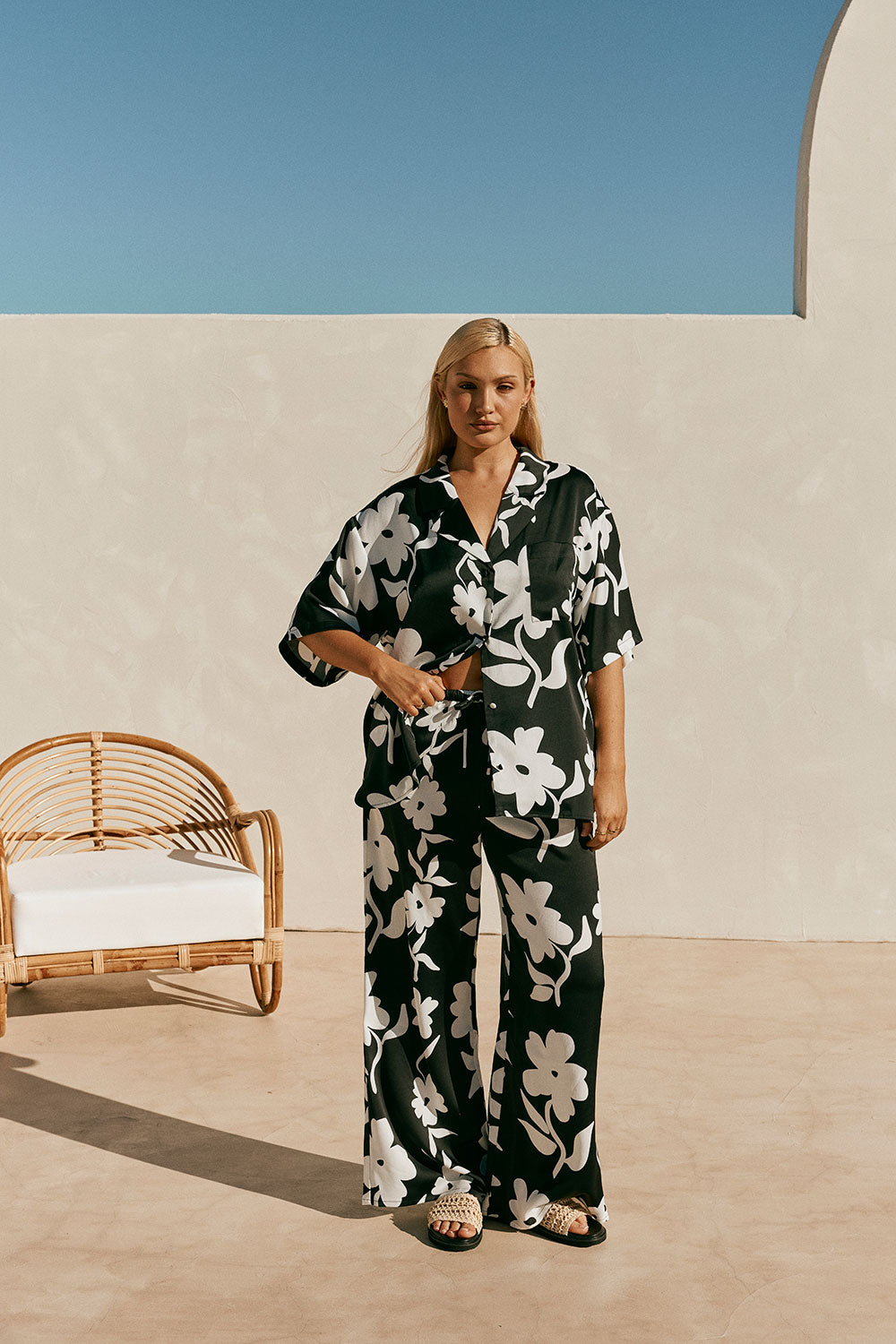 Black Alma Caroline Floral Print Drawstring Enza Pants