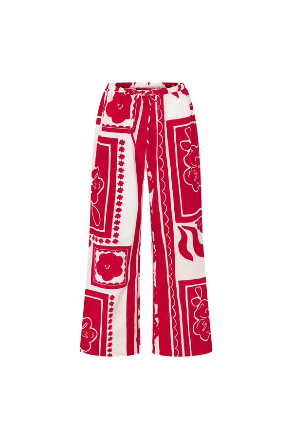 Red Voyage Print High Waist Drawstring Avalon Pants