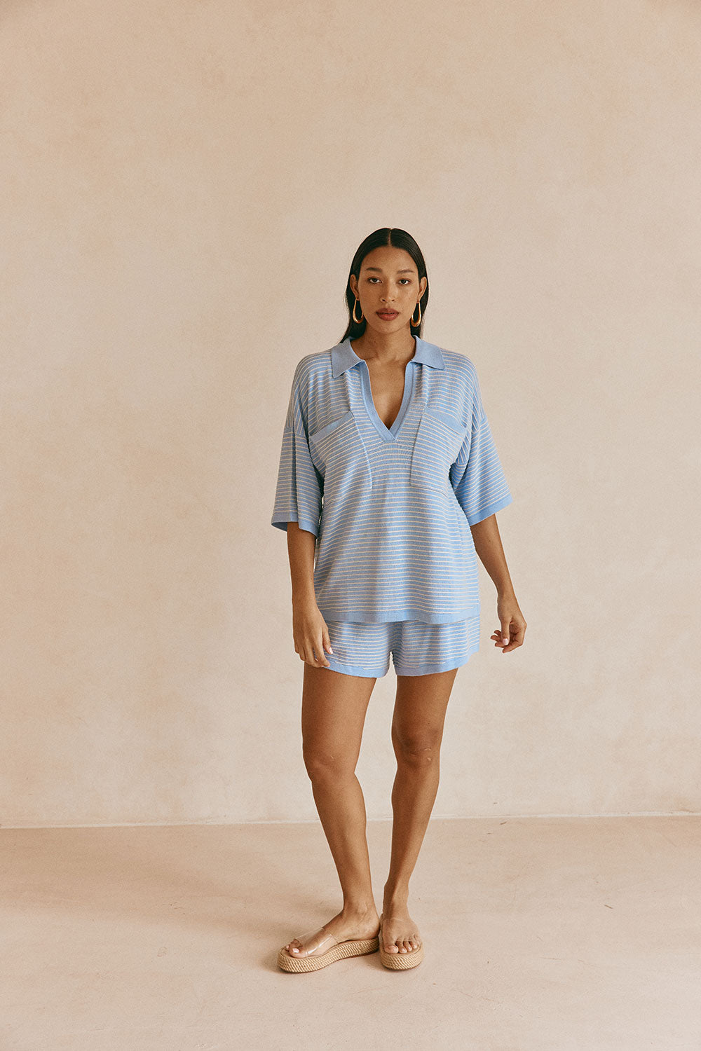Blue Stripe V Neck Helena Top – SABO