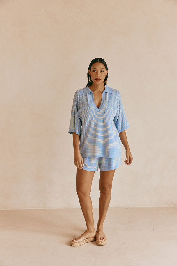 Blue Stripe V Neck Helena Top