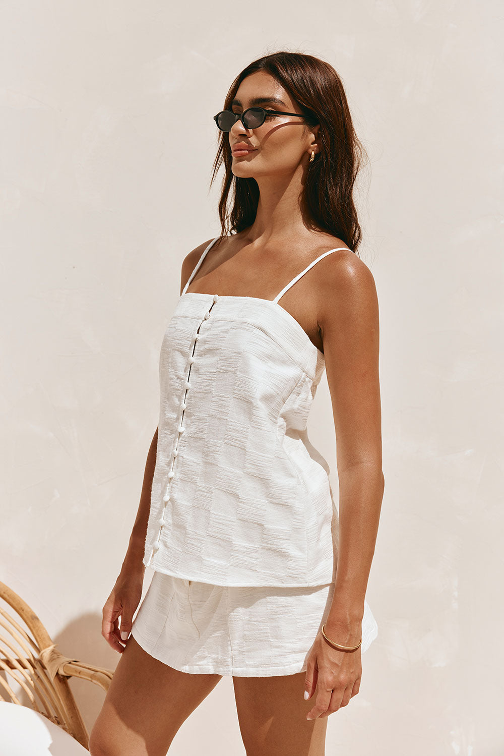White Cotton Thin Strap Button Down Aaliyah Top