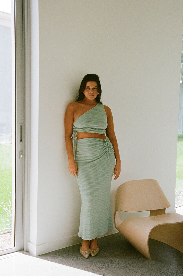 Sage Green One Shoulder Midi Azaria Dress