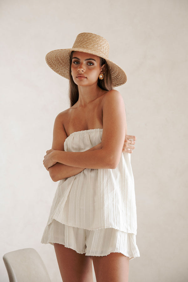 Cream Textured Stripe Strapless Sophie Playsuit
