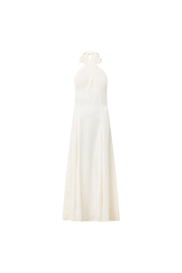 Cream Pleated Halter Maxi Blaire Skirt
