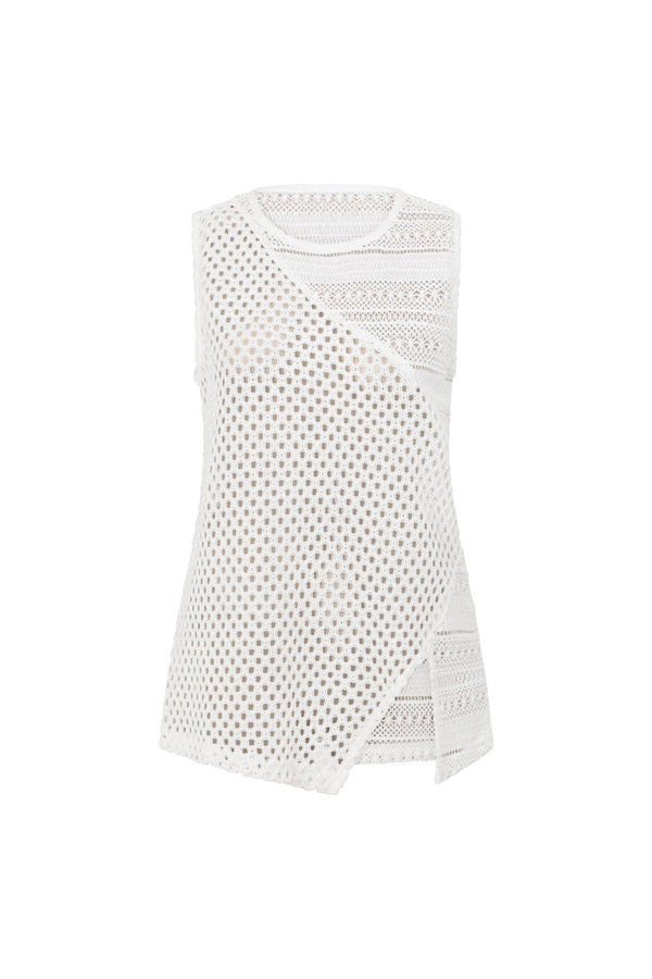 White Crochet Detail Round Neck Lima Top