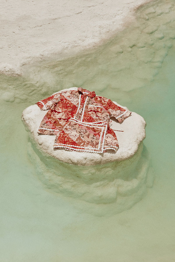 Red Floral Solafleur Print Wrap La Dolce Vita Skirt