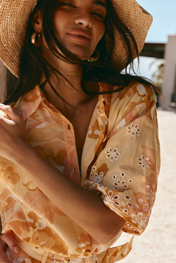 Yellow Breeze Floral Button Up Collar Sicily Top