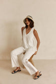 White Cotton V Neck Dita Top