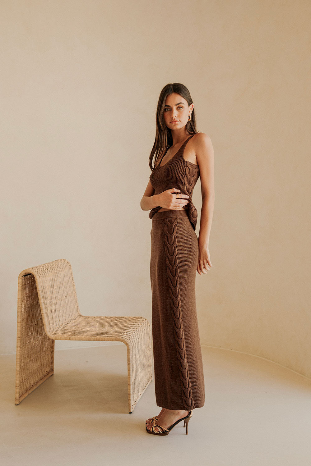 Chocolate Brown High Waist A-Line Maxi Ellarose Skirt