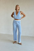 Blue and White Stripe Woven Wide Leg Billy Pants