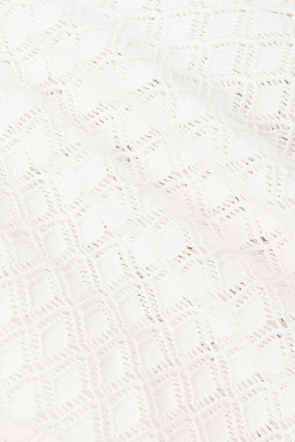 White Knit V Neck Collar Short Sleeve Aya Top