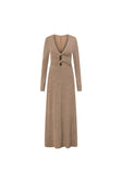 Tan Long Sleeve Cut Out V Neck Maxi Belora Dress