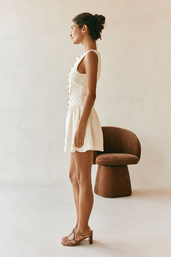Cream Button-Up Mini Alfresco Dress