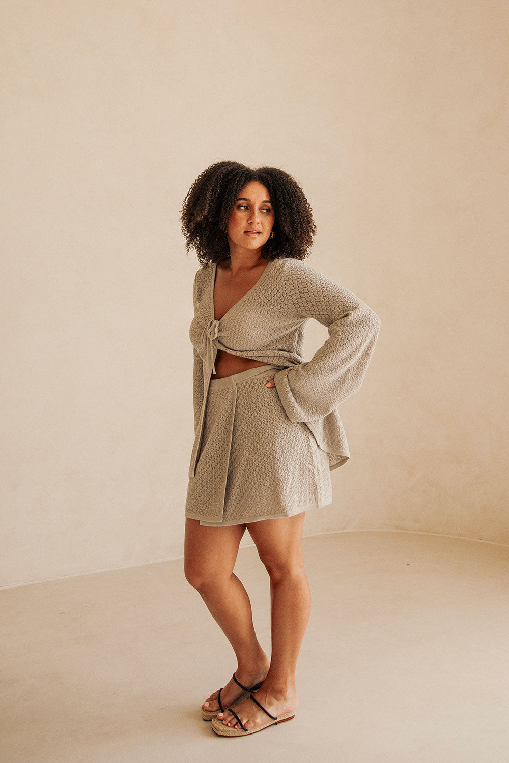 Grey Knit High Wast Wrap Mini Baylie Skirt